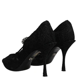 Black Lace Crystals Mary Jane Pumps Shoes