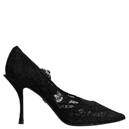 Black Lace Crystals Mary Jane Pumps Shoes