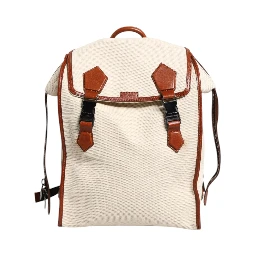 Beige Brown Canvas Leather Travel Back Pack Bag