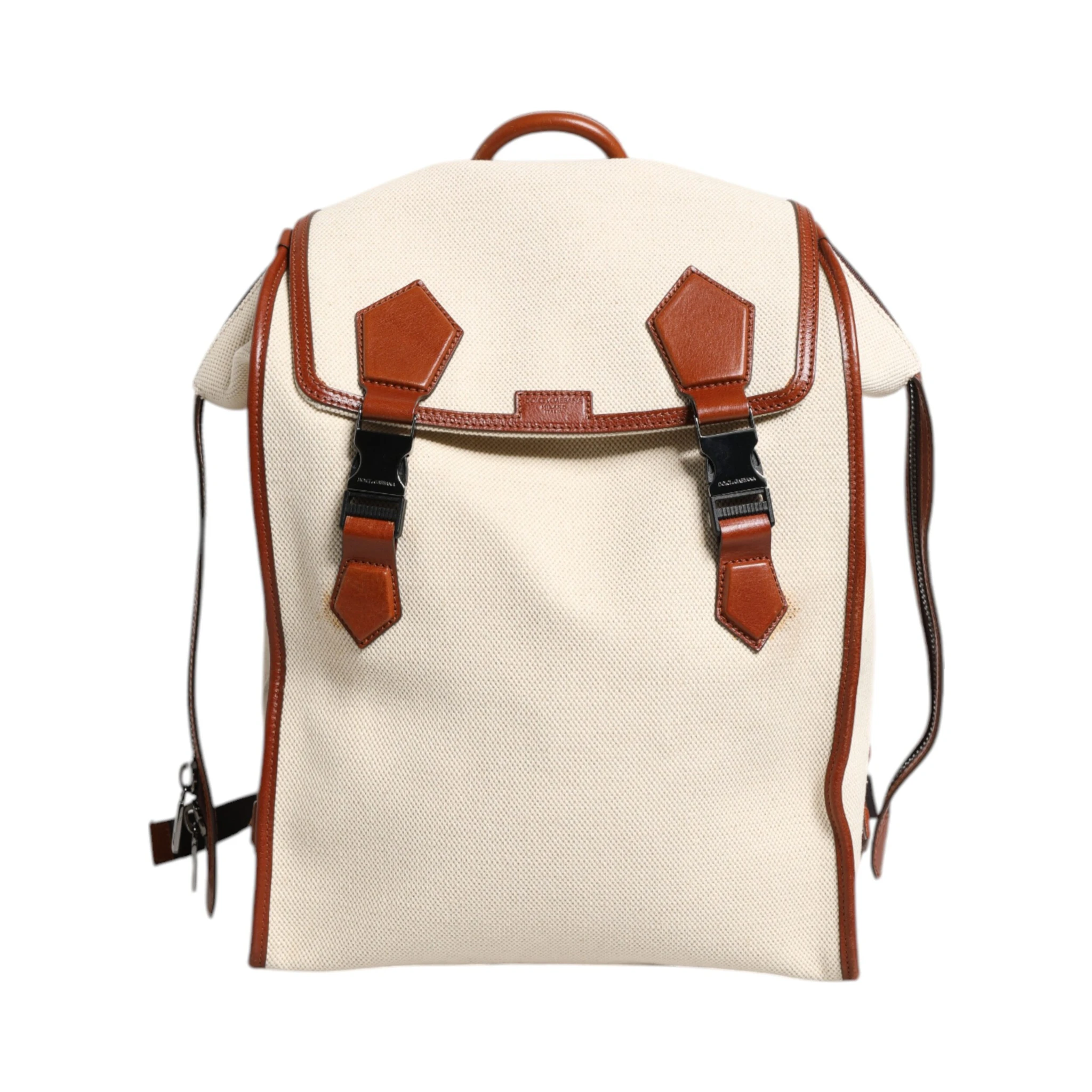 Beige Brown Canvas Leather Travel Back Pack Bag