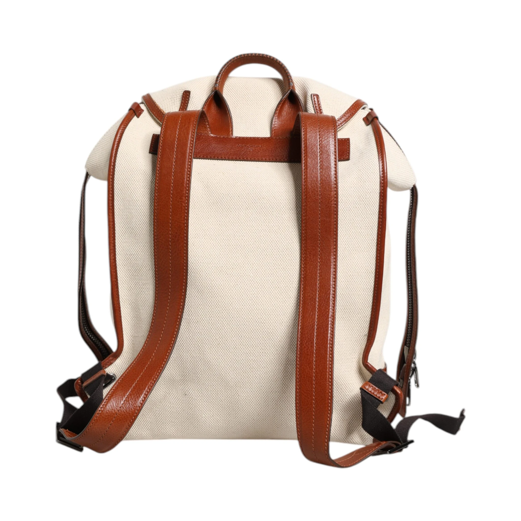 Beige Brown Canvas Leather Travel Back Pack Bag