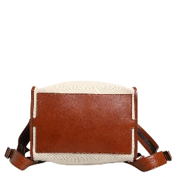 Beige Brown Canvas Leather Travel Back Pack Bag