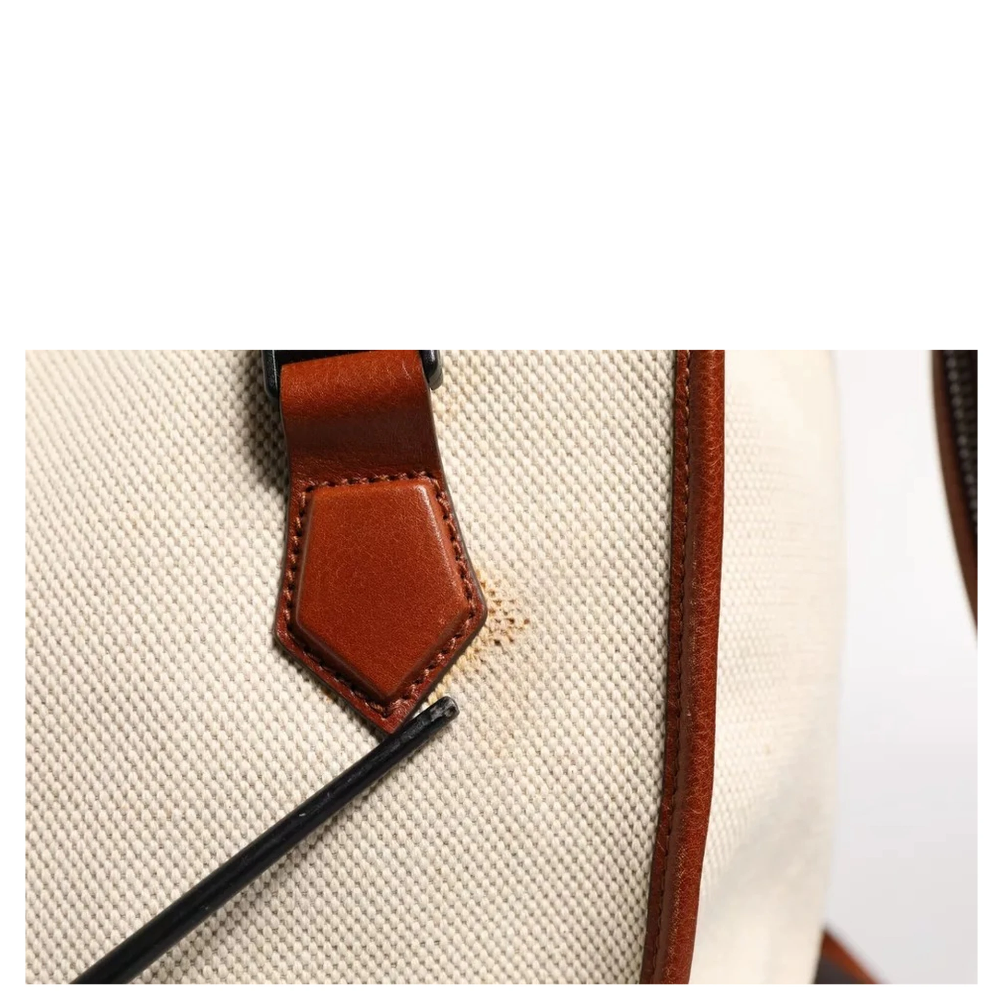 Beige Brown Canvas Leather Travel Back Pack Bag