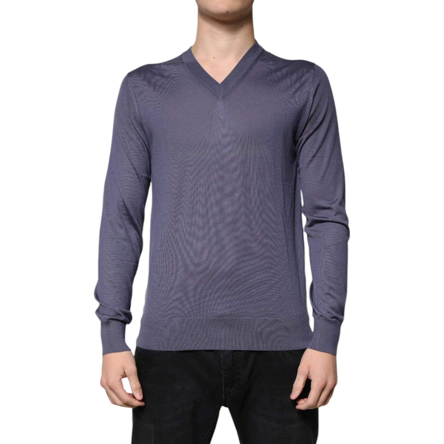 Gray Cashmere V-neck Men Pullover Sweater