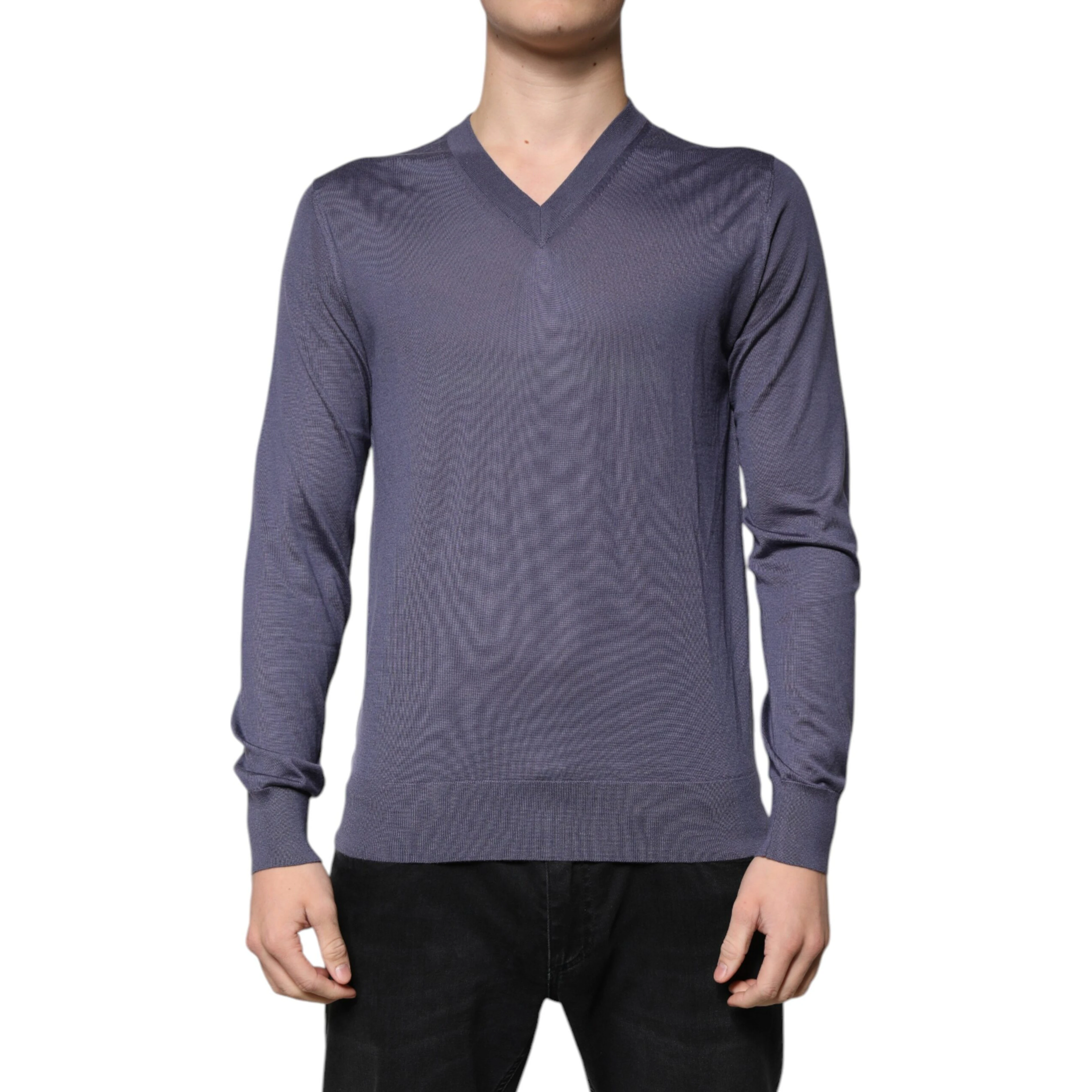 Gray Cashmere V-neck Men Pullover Sweater