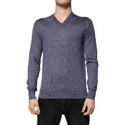 Gray Cashmere V-neck Men Pullover Sweater