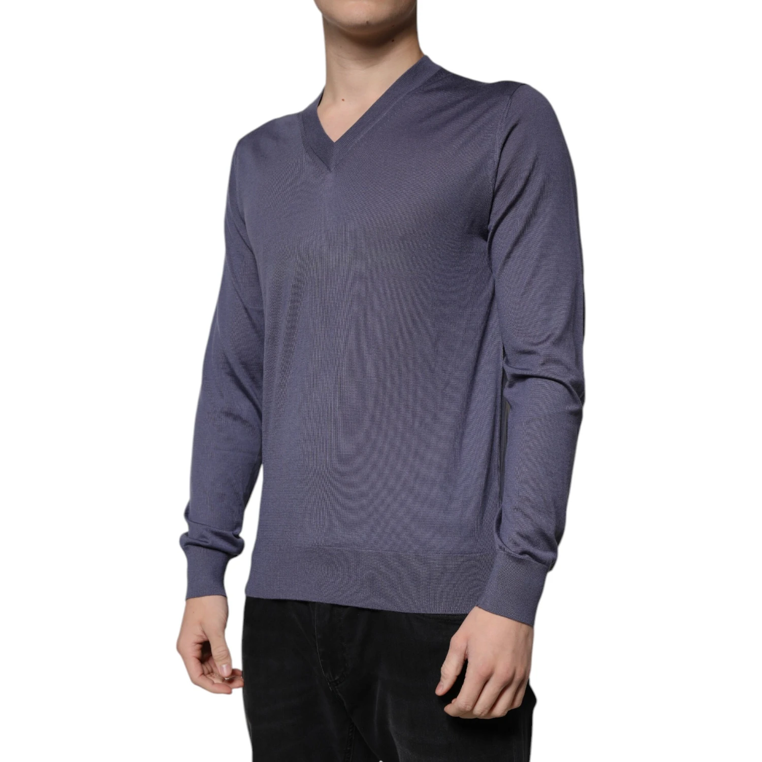 Gray Cashmere V-neck Men Pullover Sweater