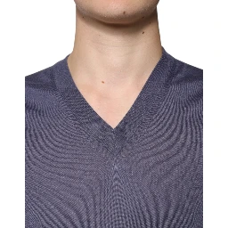 Gray Cashmere V-neck Men Pullover Sweater