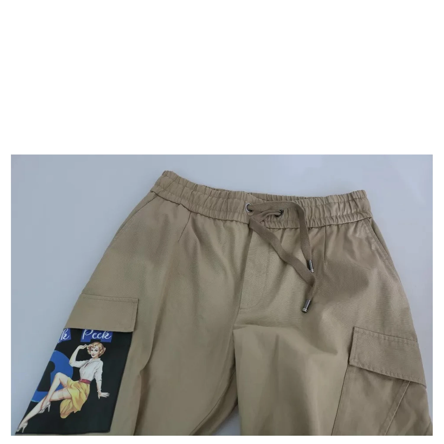 Beige Pin Up Print Cargo Pants