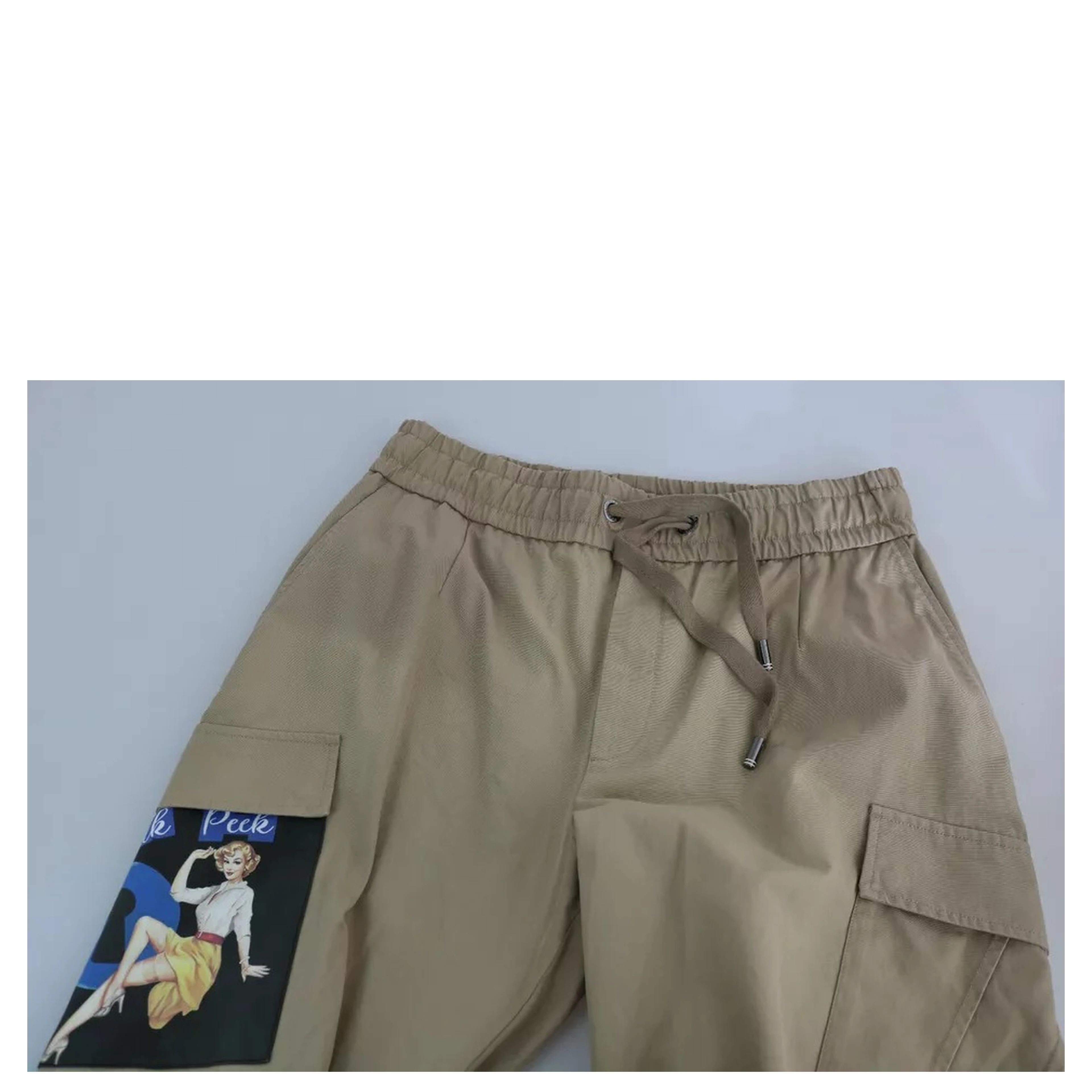 Beige Pin Up Print Cargo Pants