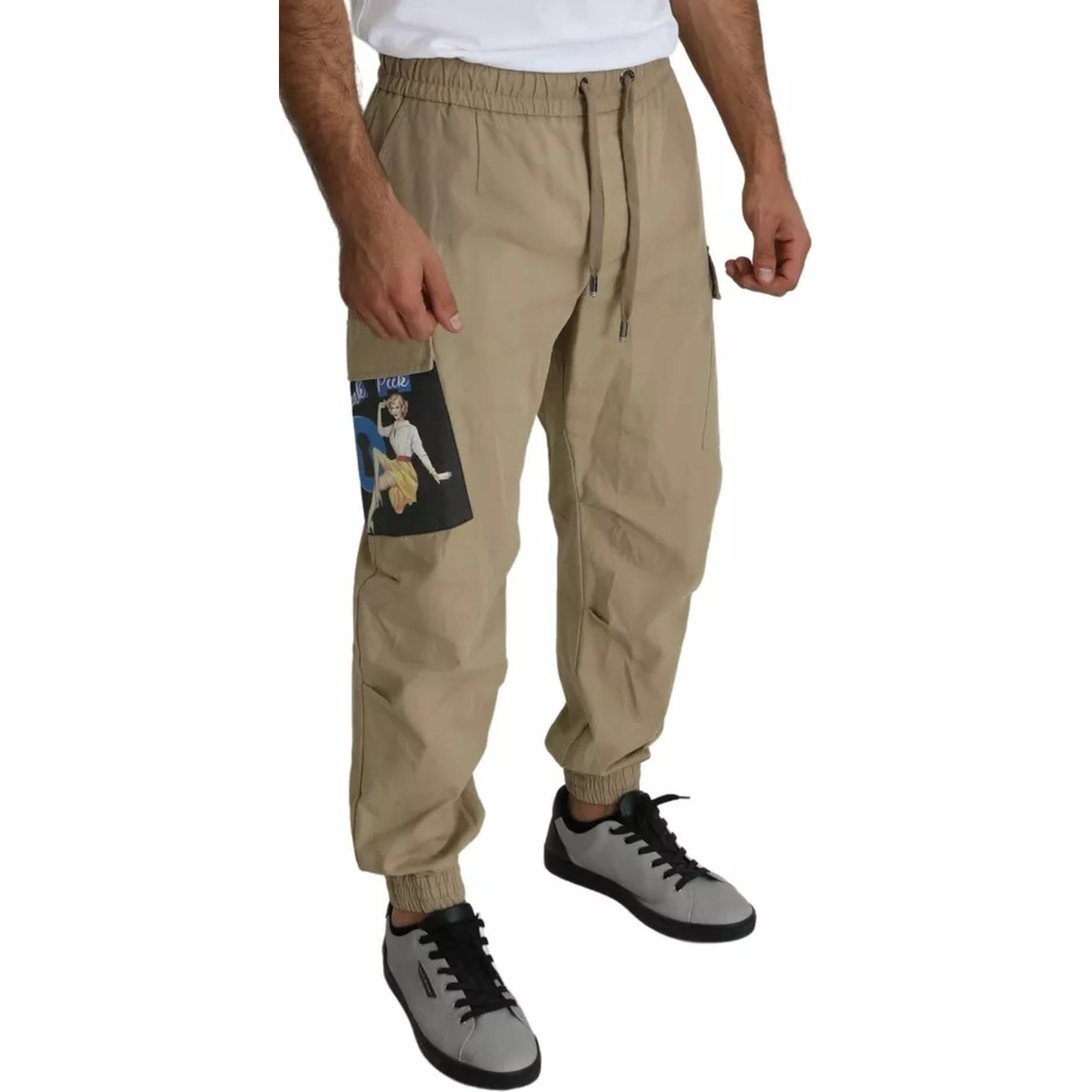 Beige Pin Up Print Cargo Pants