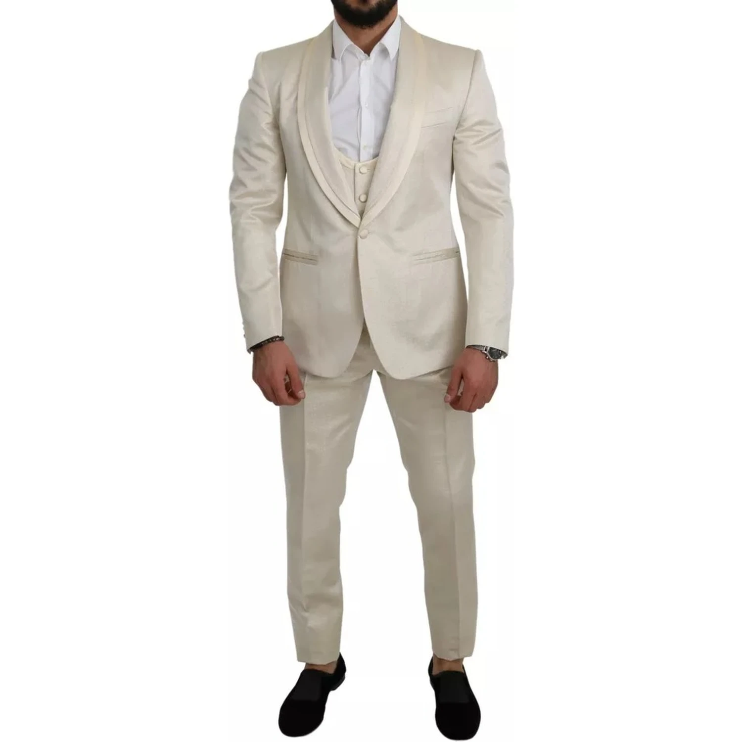 Beige Wool Crème 3 Piece SICILIA Shawl Suit