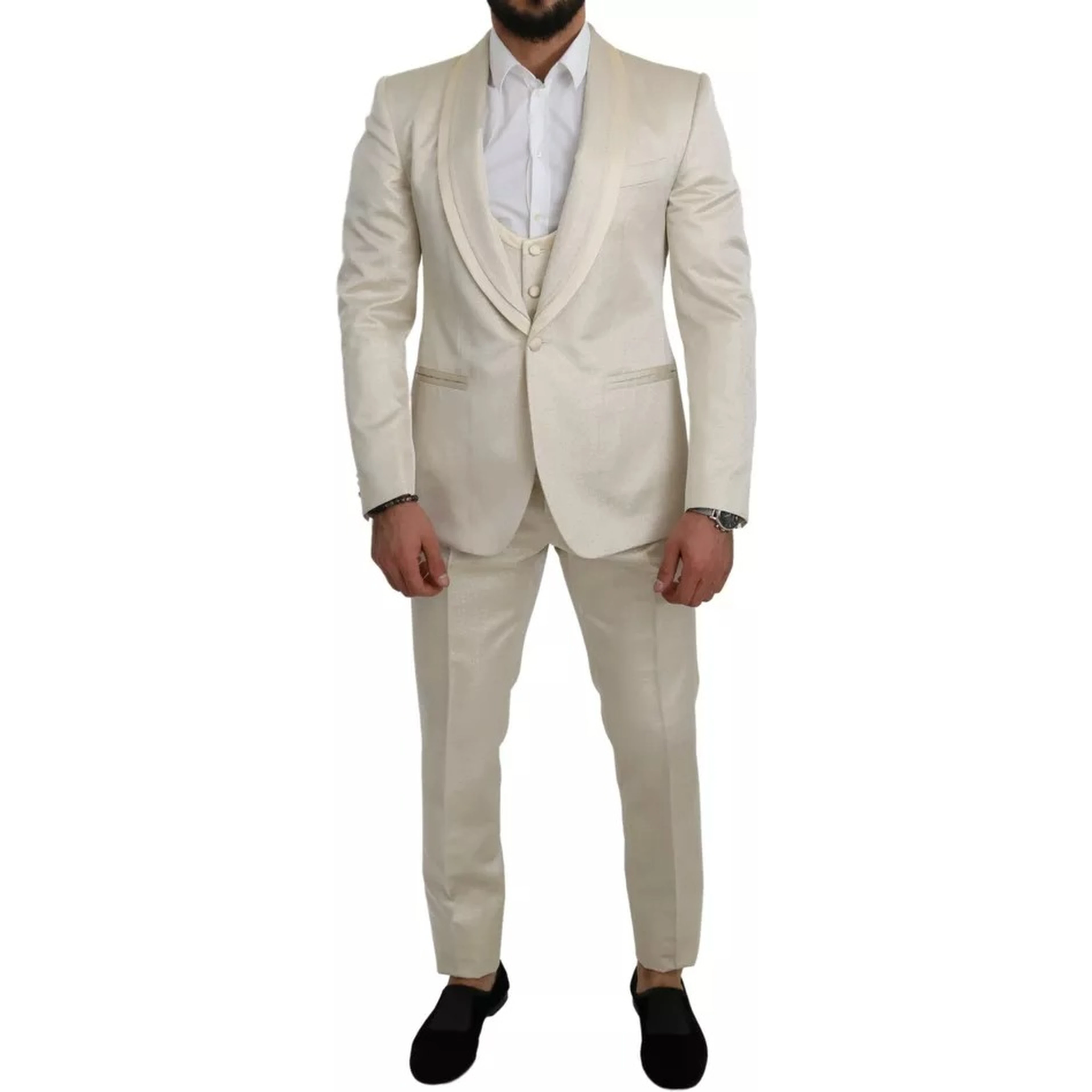 Beige Wool Crème 3 Piece SICILIA Shawl Suit