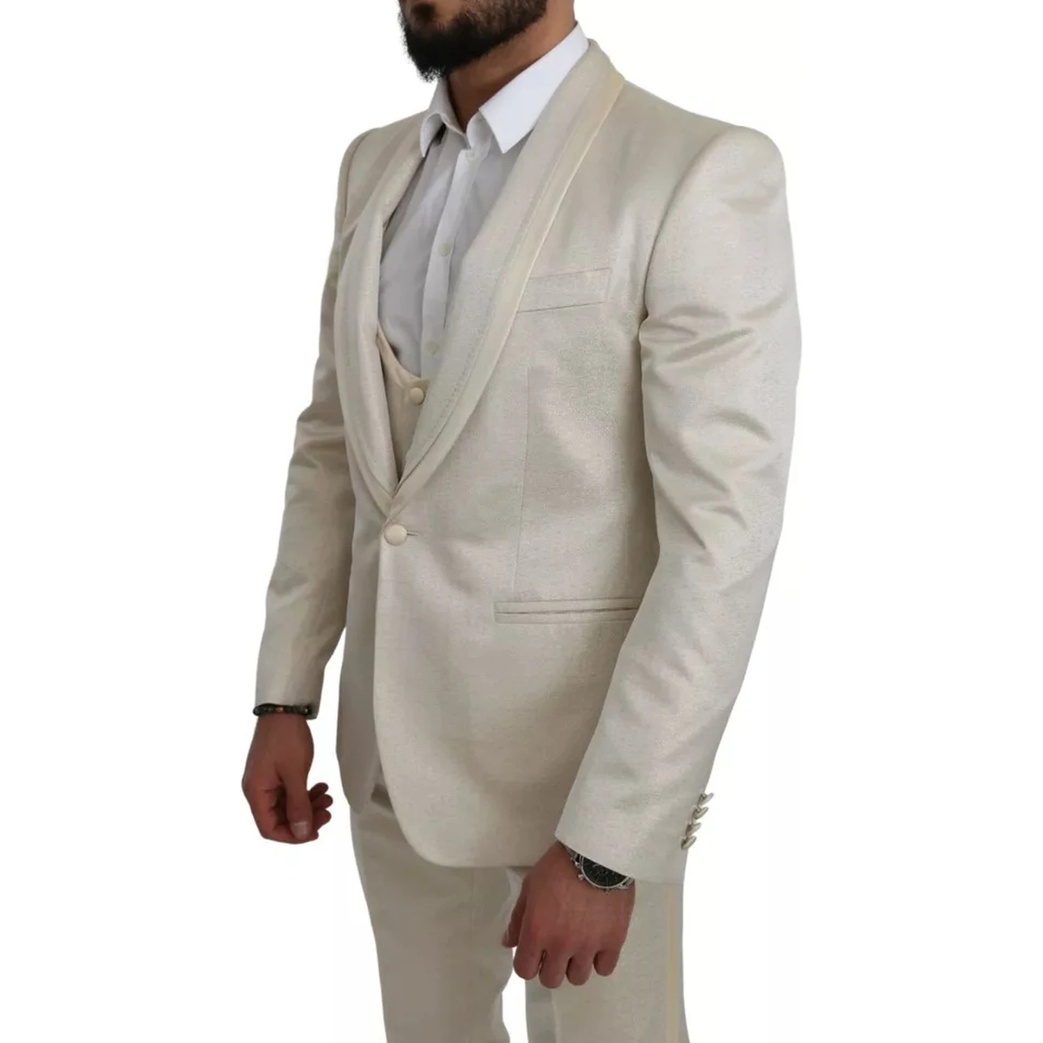 Beige Wool Crème 3 Piece SICILIA Shawl Suit
