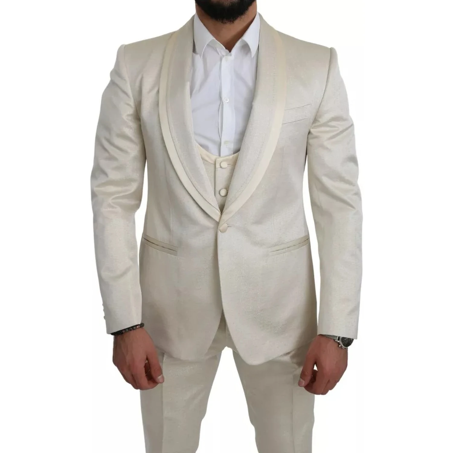 Beige Wool Crème 3 Piece SICILIA Shawl Suit