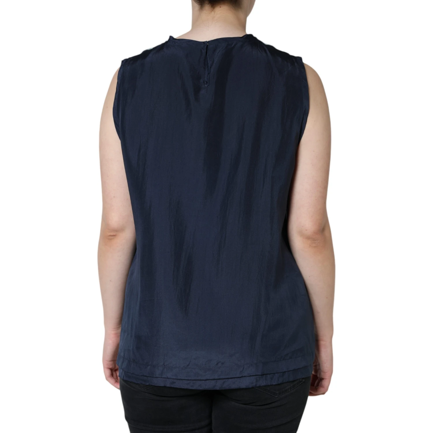 Blue Floral Lace Silk Sleeveless Tank Top