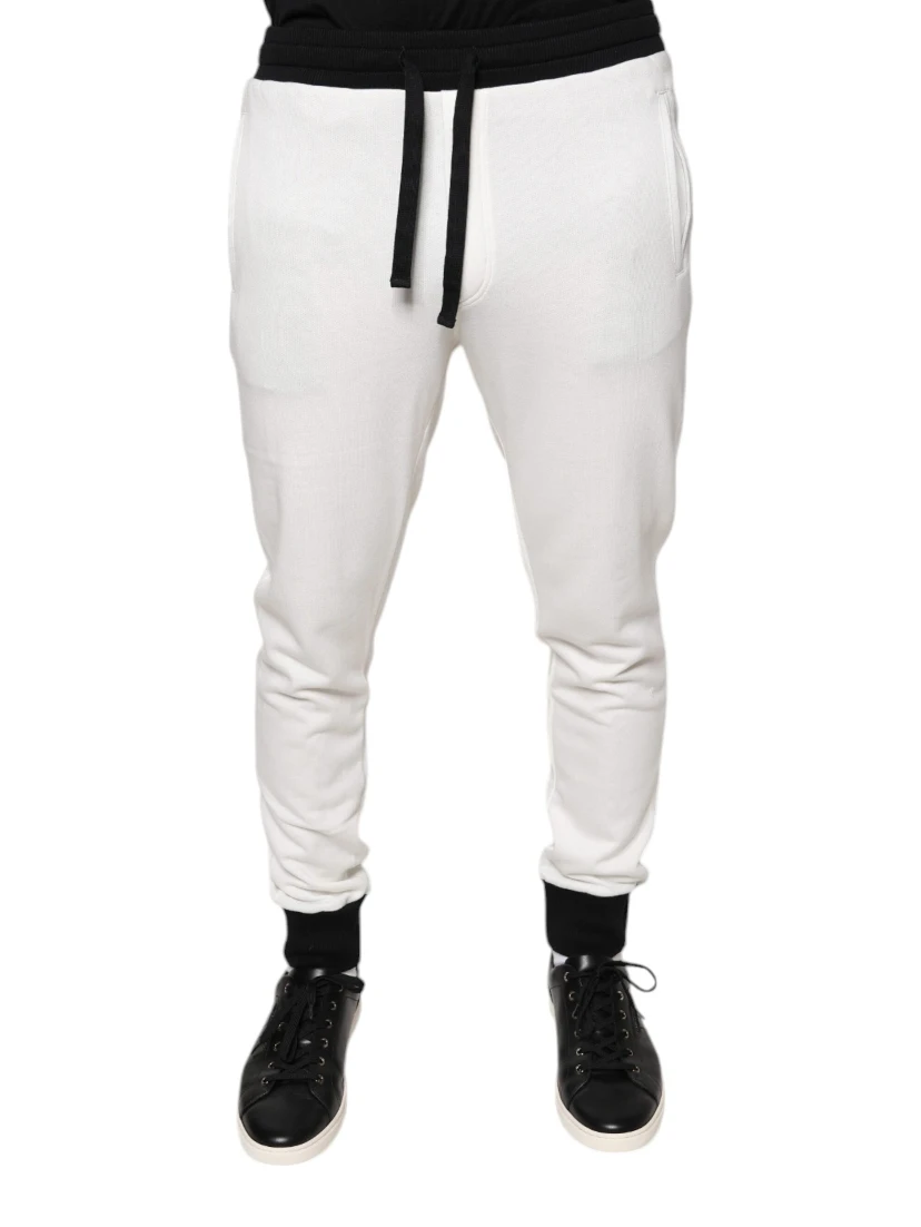 White Cotton Slim Men Jogger Sweatpants Pants