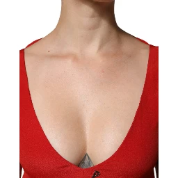 Red Acetate Short Sleeves Plunging Neckline Maxi Dress