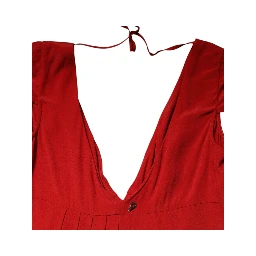 Red Acetate Short Sleeves Plunging Neckline Maxi Dress