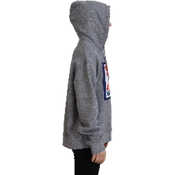 Gray Logo Print Cotton Hoodie Sweatshirt Sweater