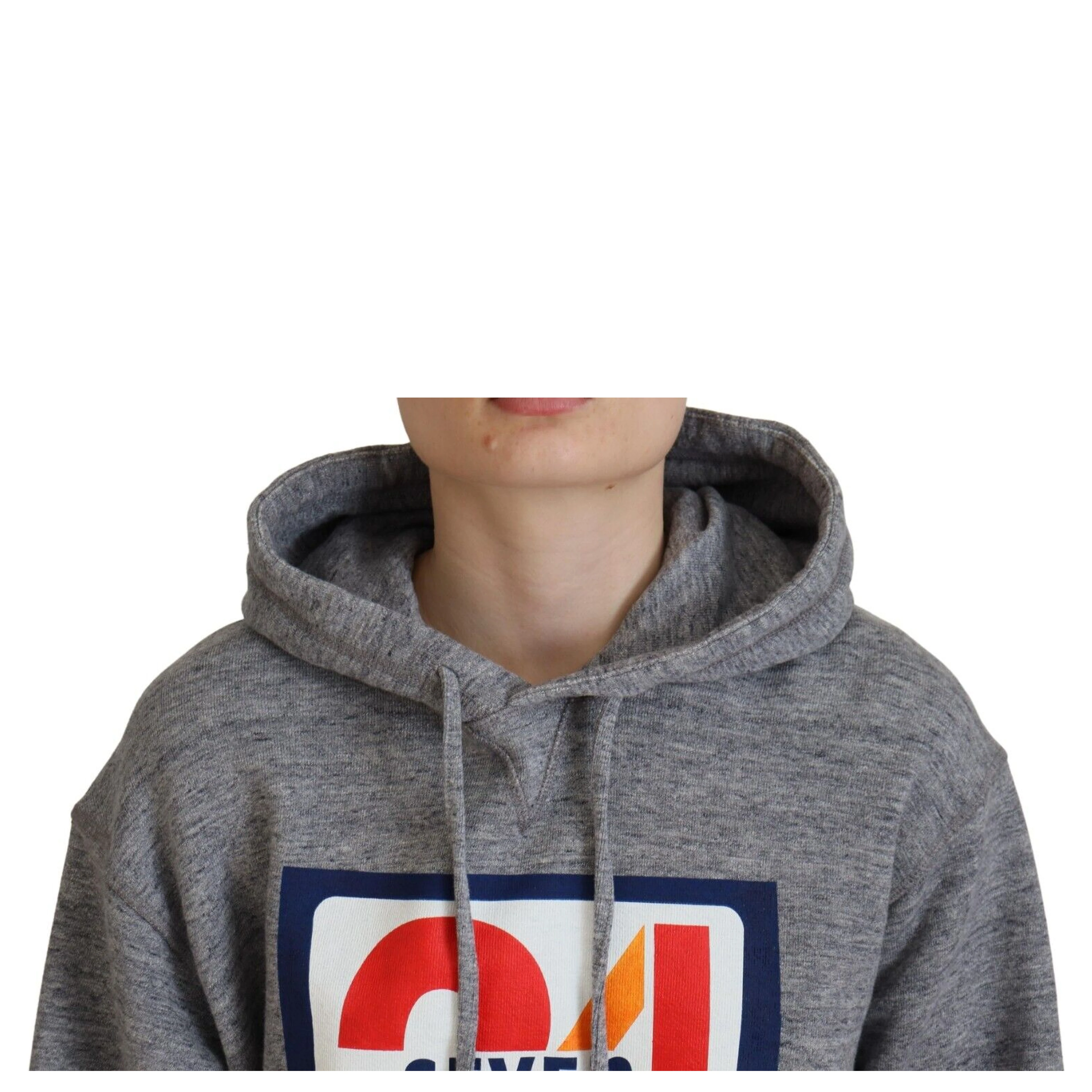 Gray Logo Print Cotton Hoodie Sweatshirt Sweater