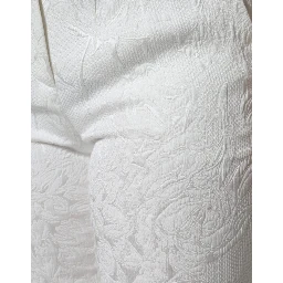 White Floral Brocade Cotton Cropped Pants