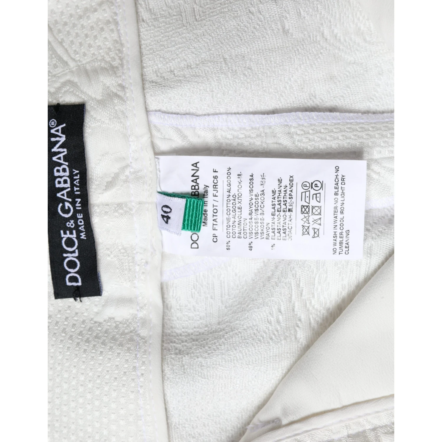 White Floral Brocade Cotton Cropped Pants