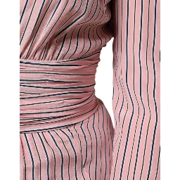 Pink Stripes Silk Long Sleeves Midi Dress