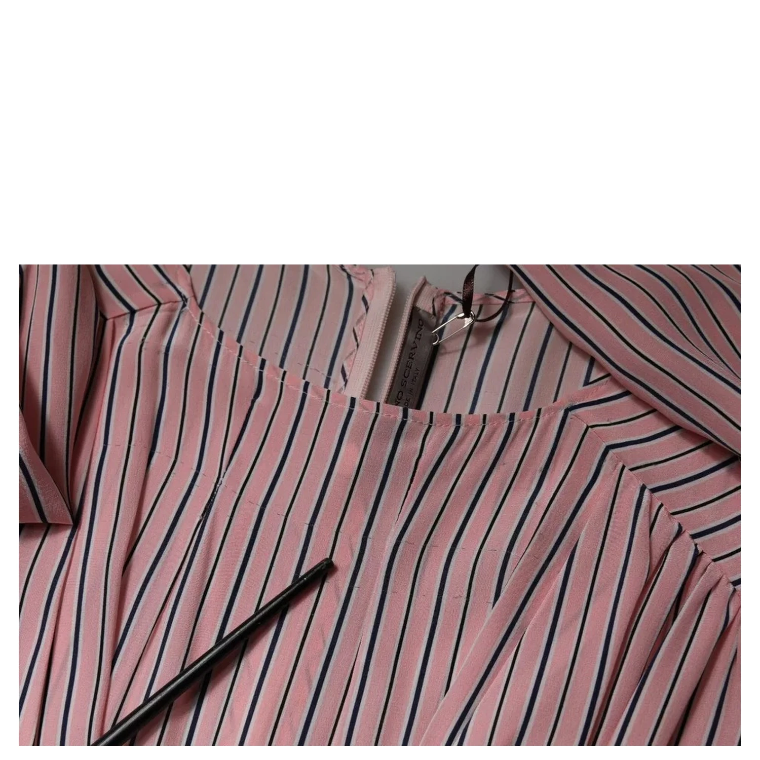 Pink Stripes Silk Long Sleeves Midi Dress