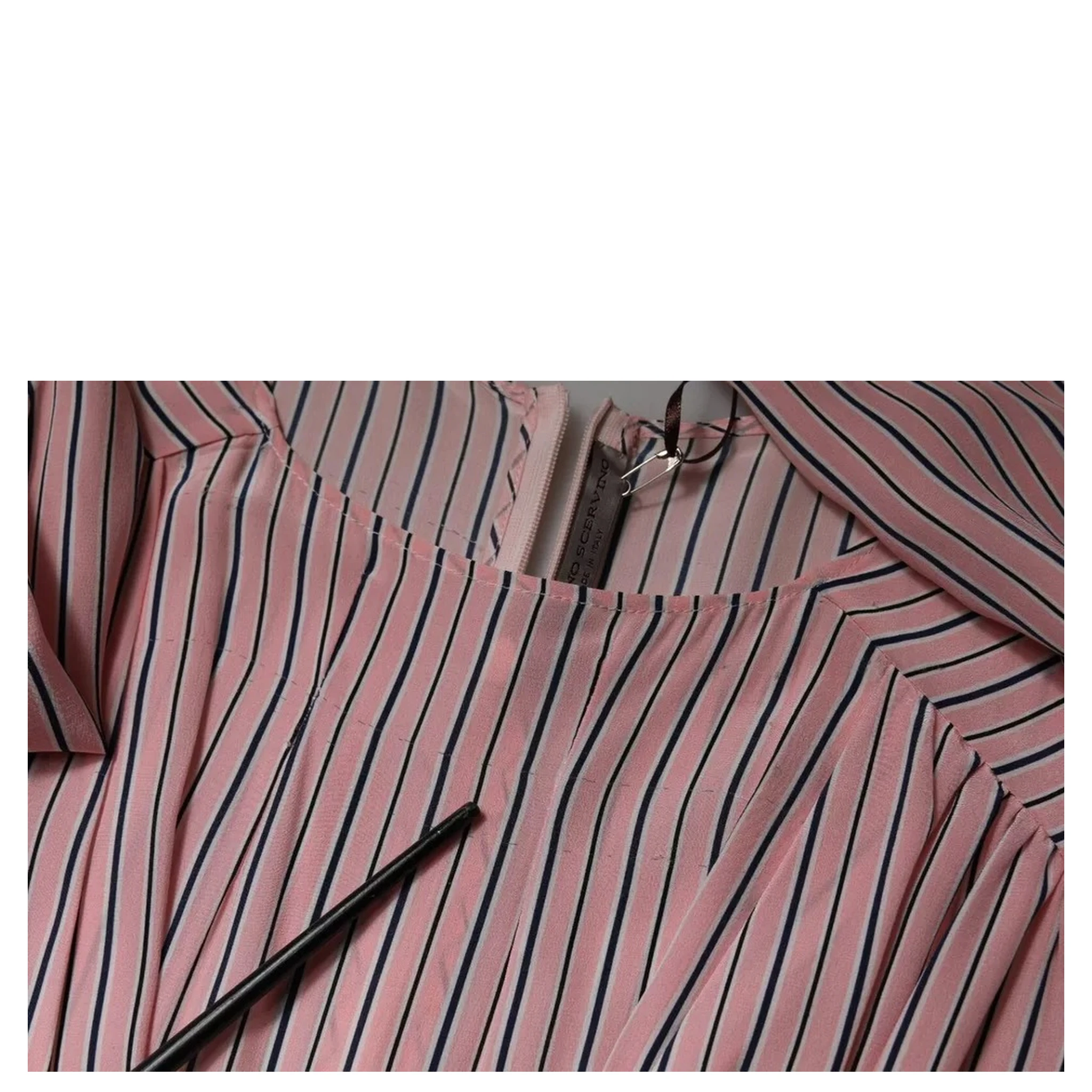 Pink Stripes Silk Long Sleeves Midi Dress