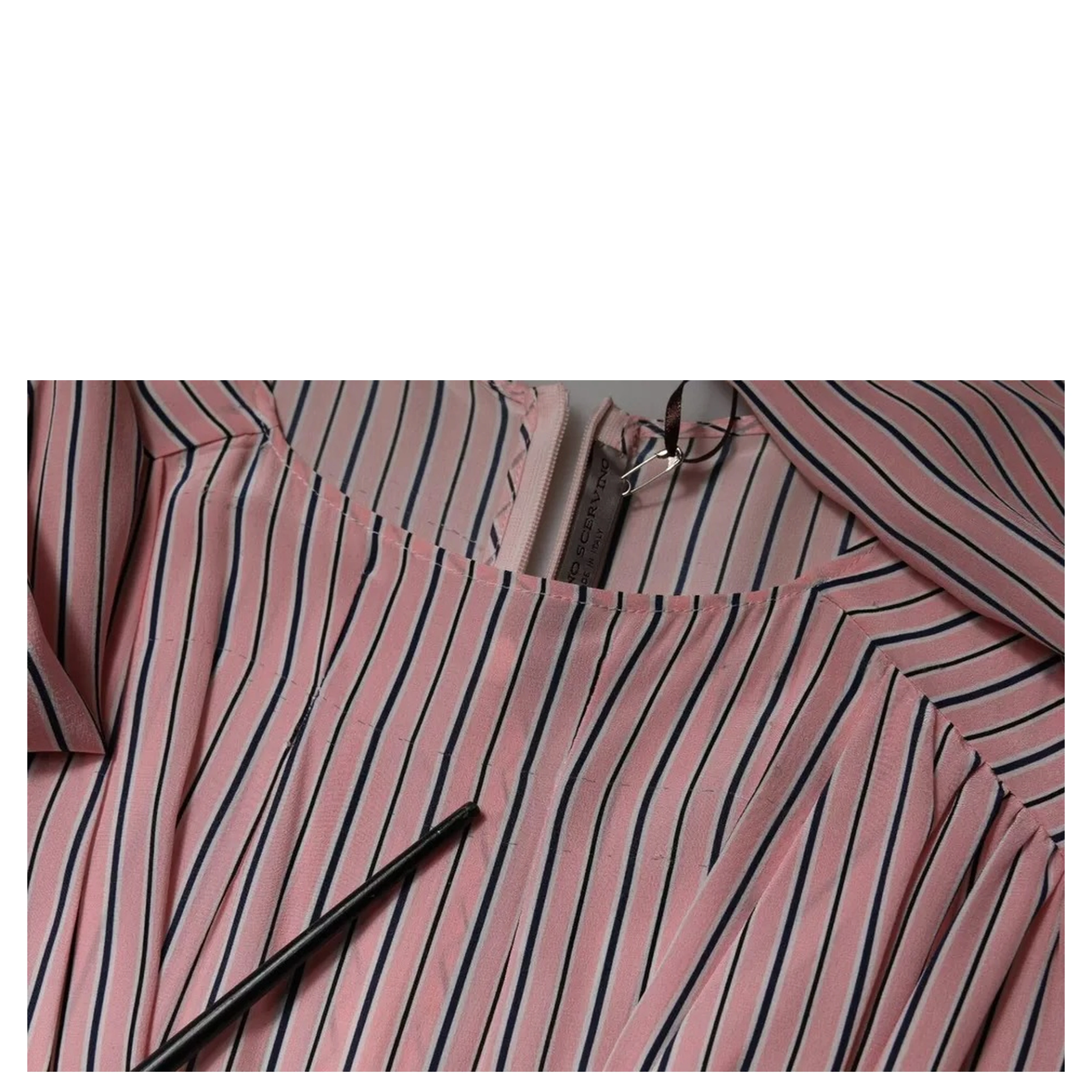 Pink Stripes Silk Long Sleeves Midi Dress