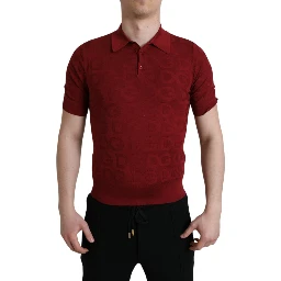 Maroon Collared Short Sleeve Silk T-shirt