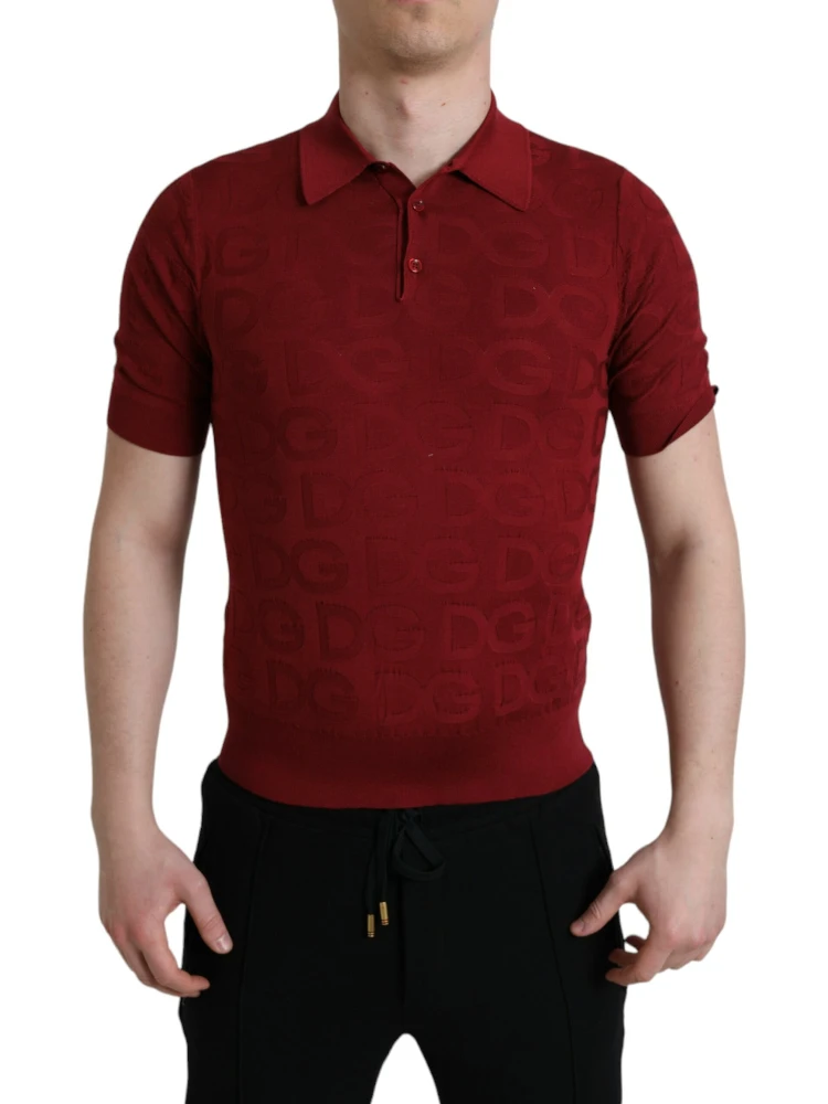 Maroon Collared Short Sleeve Silk T-shirt