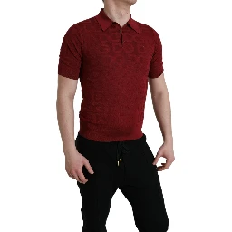 Maroon Collared Short Sleeve Silk T-shirt