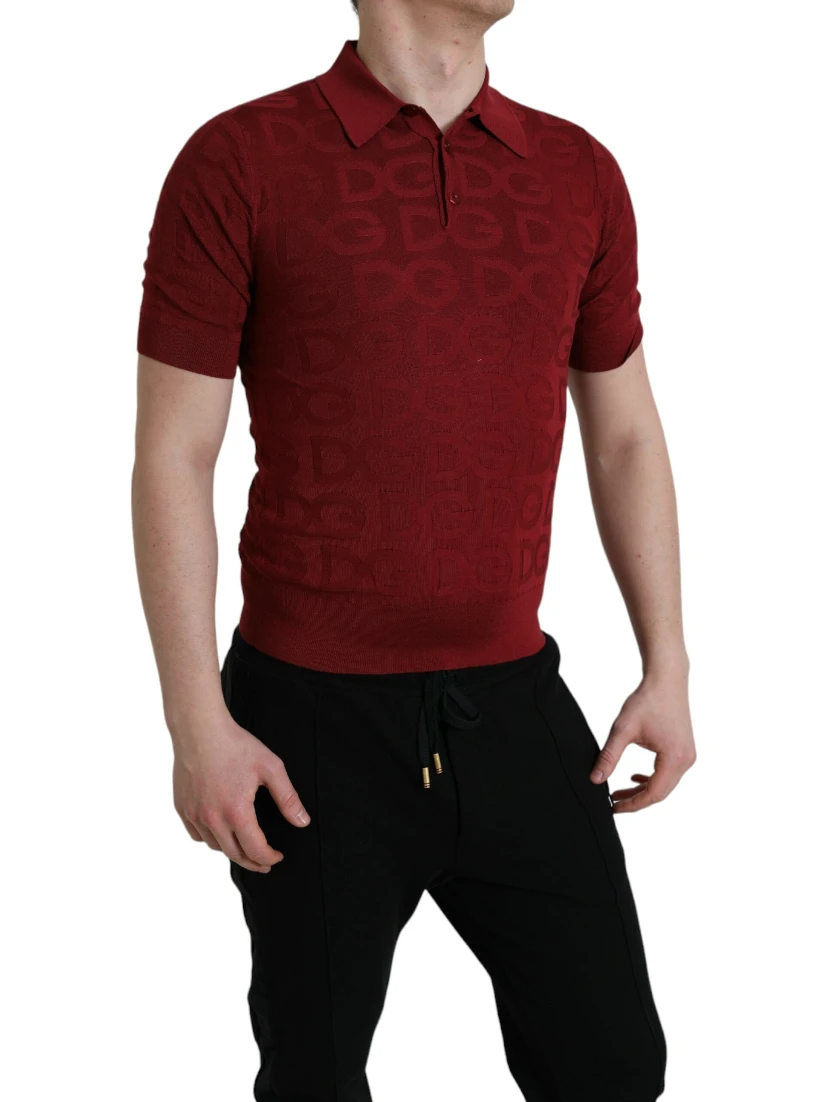 Maroon Collared Short Sleeve Silk T-shirt