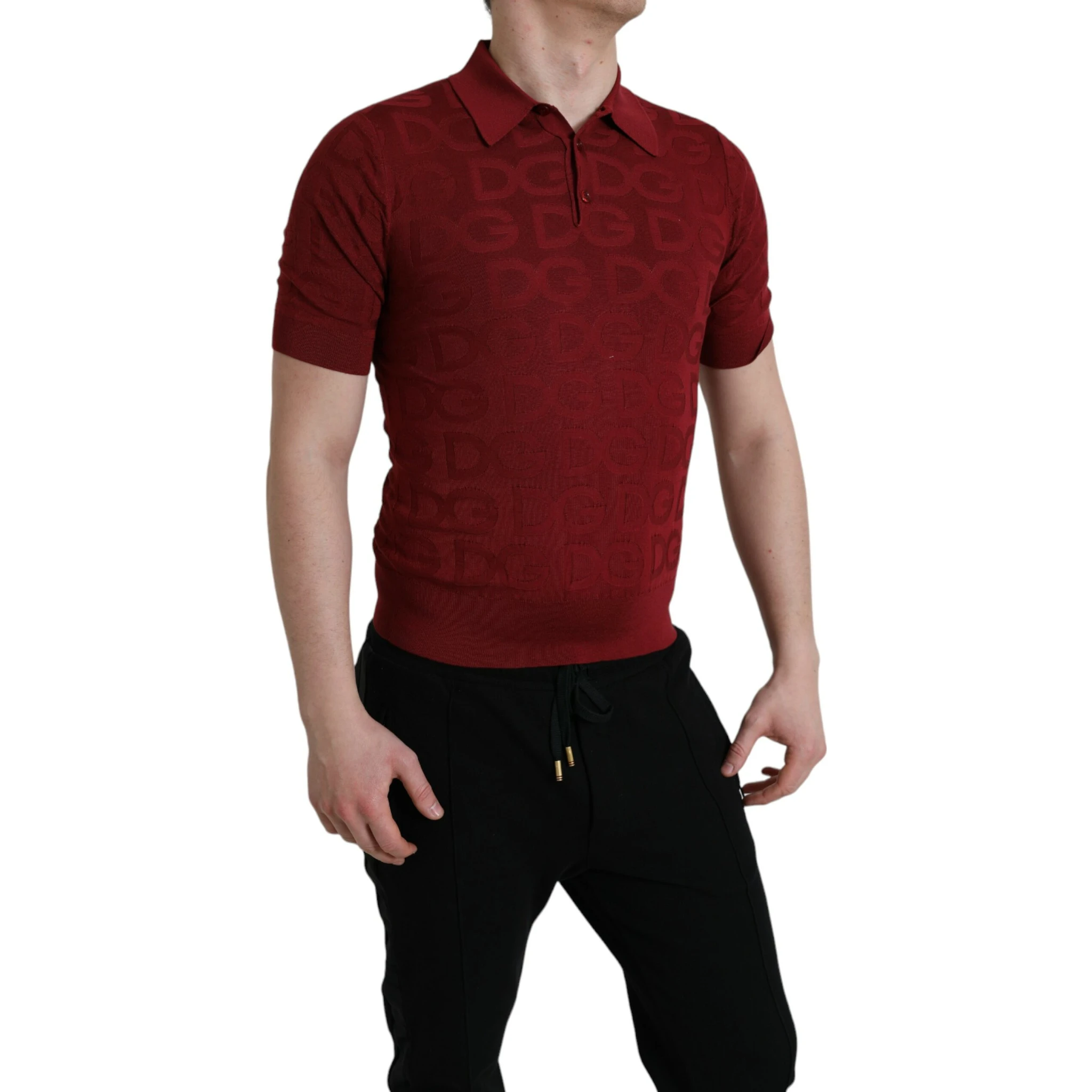 Maroon Collared Short Sleeve Silk T-shirt
