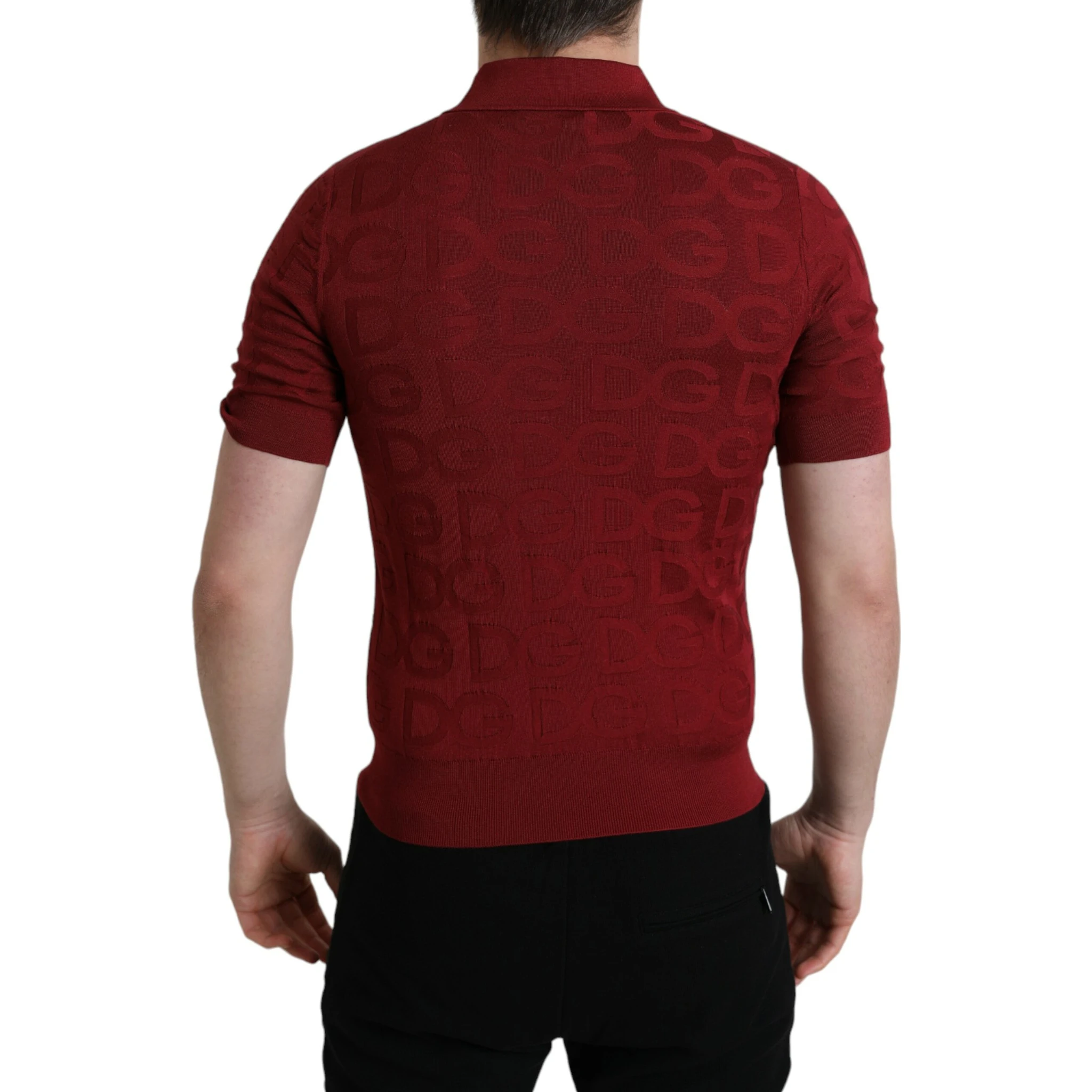 Maroon Collared Short Sleeve Silk T-shirt
