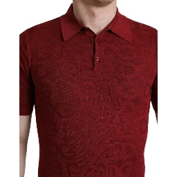 Maroon Collared Short Sleeve Silk T-shirt