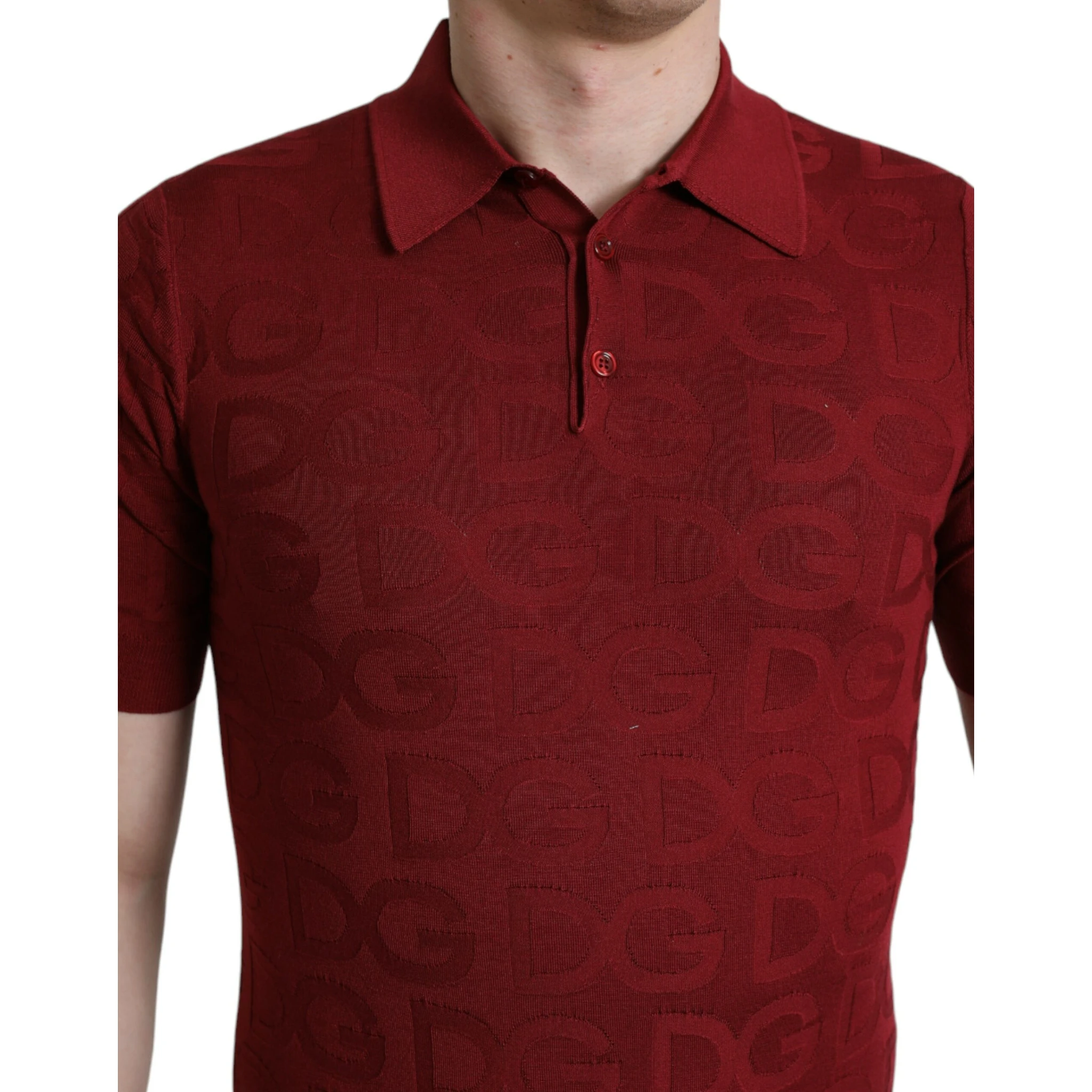 Maroon Collared Short Sleeve Silk T-shirt