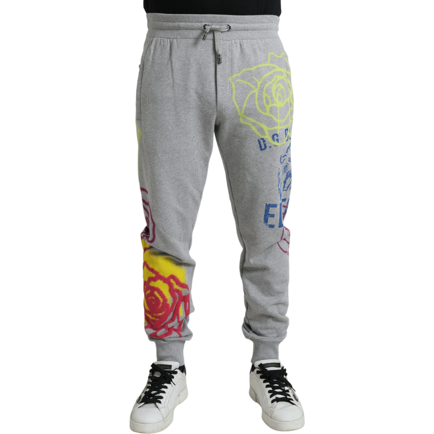 Gray Cotton Graffiti Sweatpants Jogger Pants