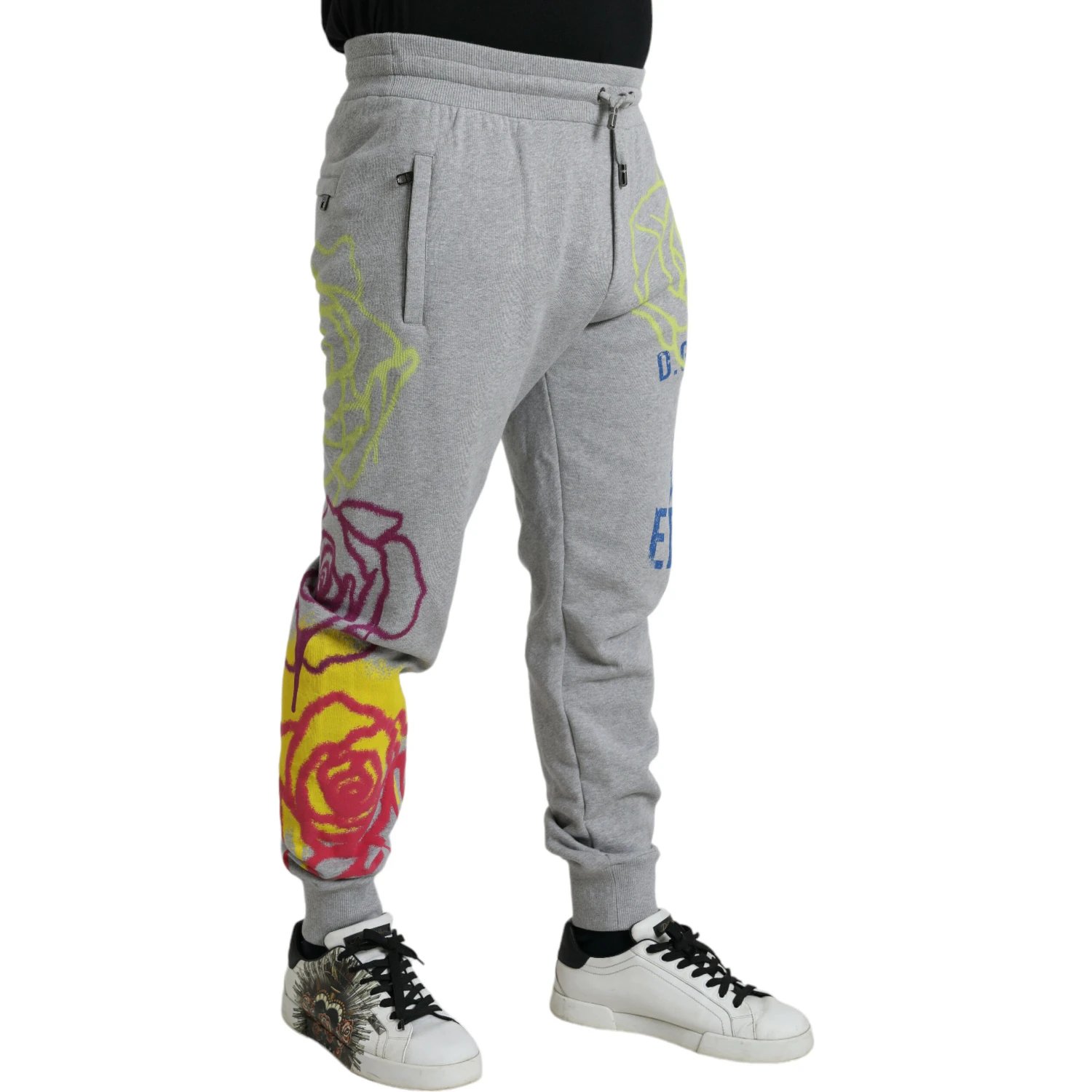 Gray Cotton Graffiti Sweatpants Jogger Pants
