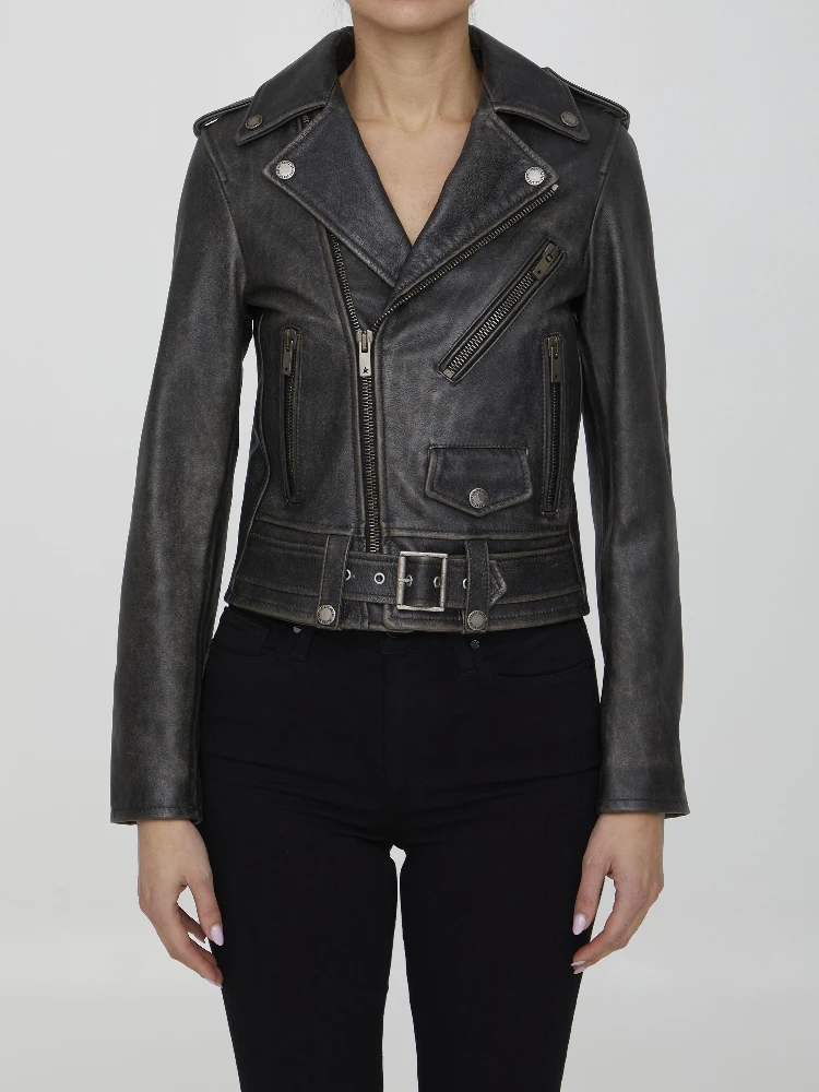 Golden Chiodo Bull Leather Jacket In Black