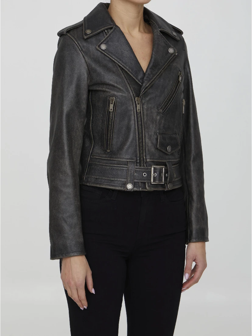 Golden Chiodo Bull Leather Jacket In Black