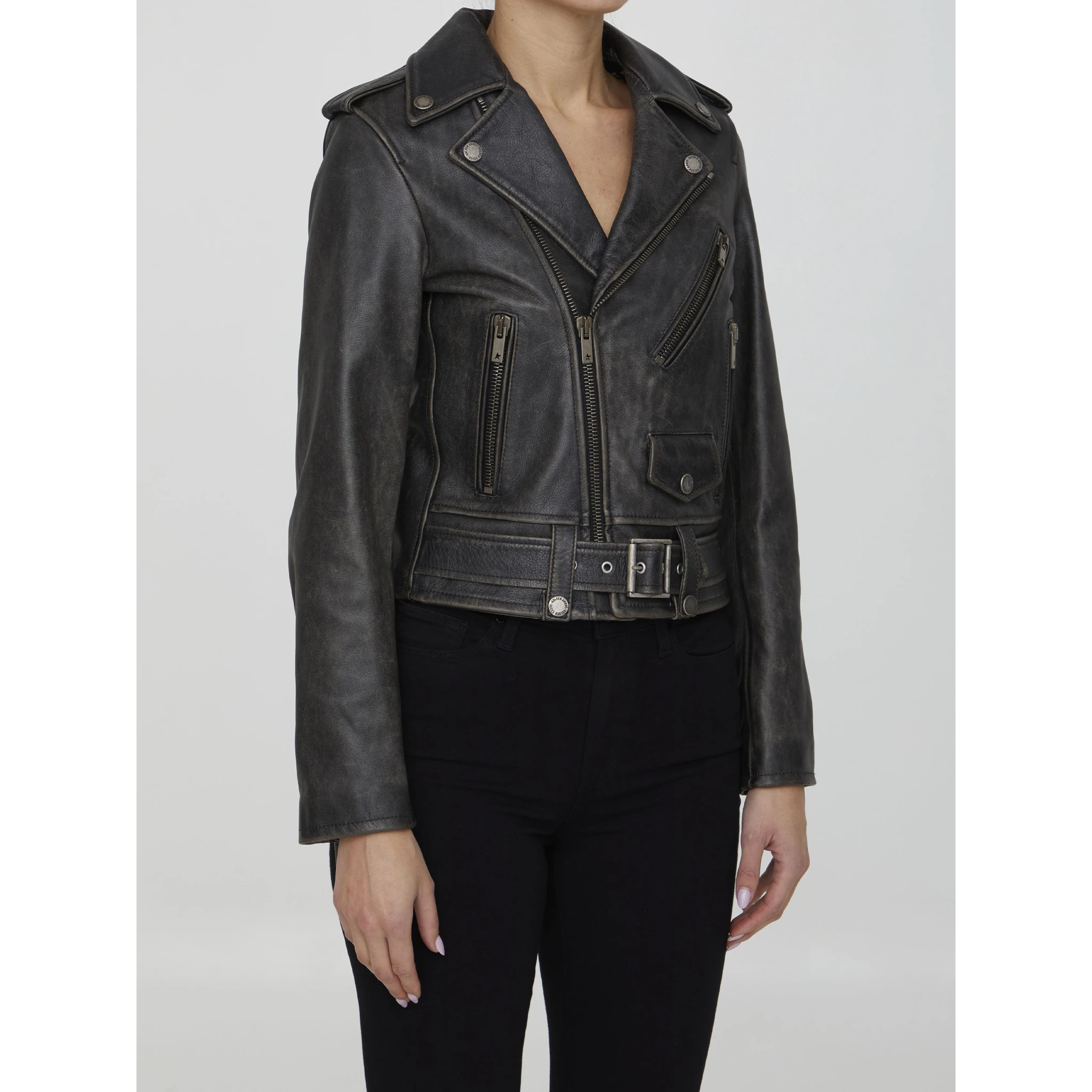 Golden Chiodo Bull Leather Jacket In Black