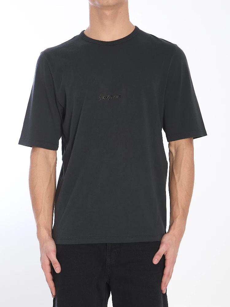 Men's Black Logo Embroidered T-Shirt