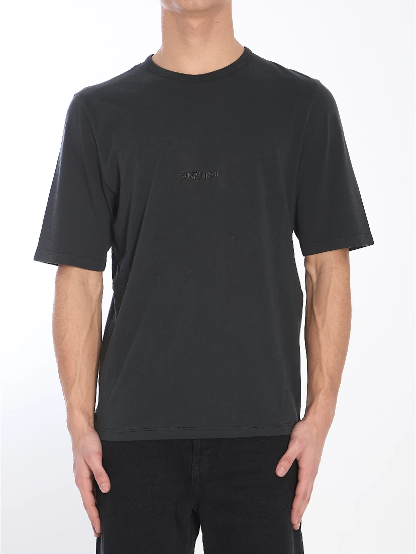 Men's Black Logo Embroidered T-Shirt