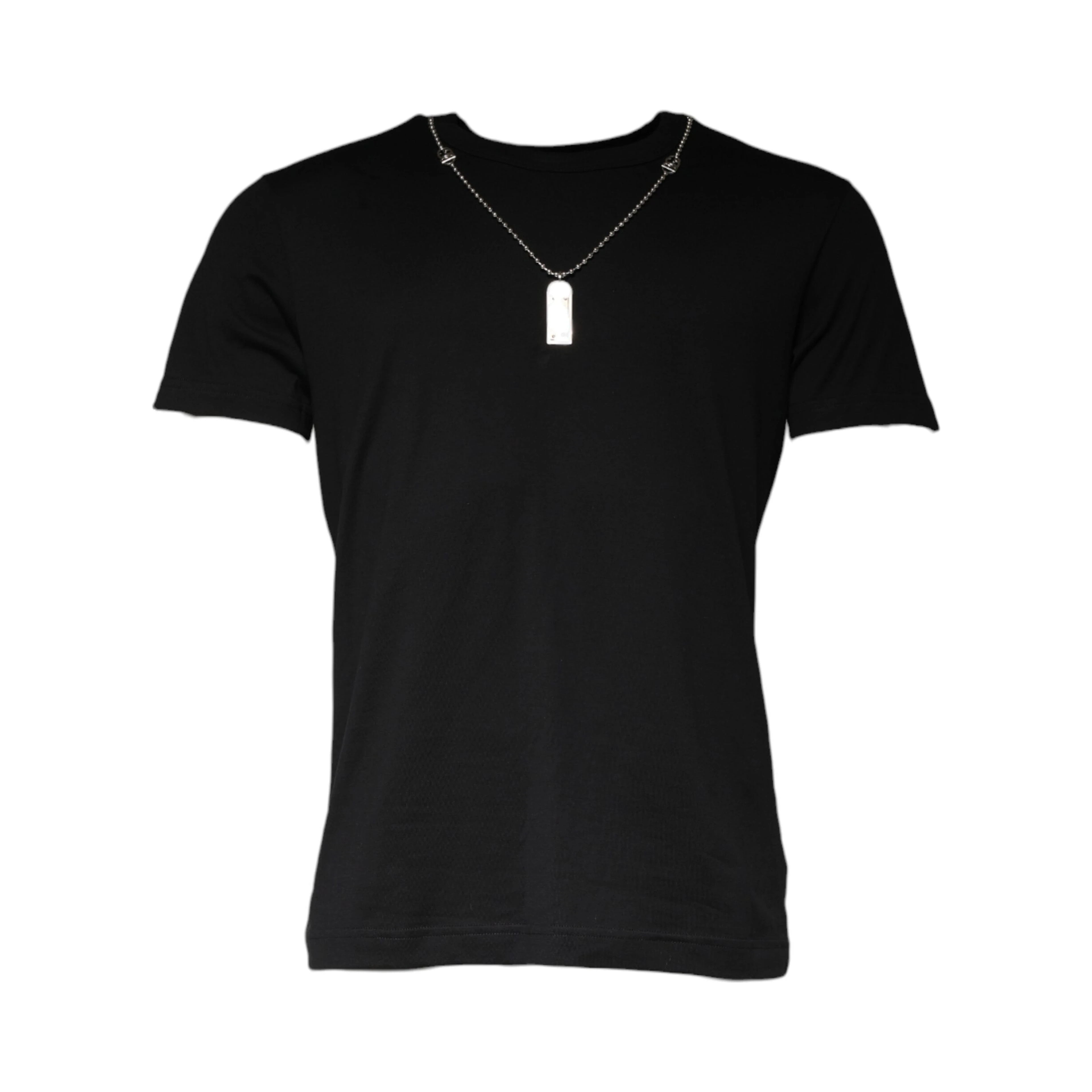 Black Cotton Necklace Embellished T-shirt