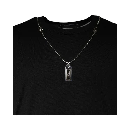 Black Cotton Necklace Embellished T-shirt