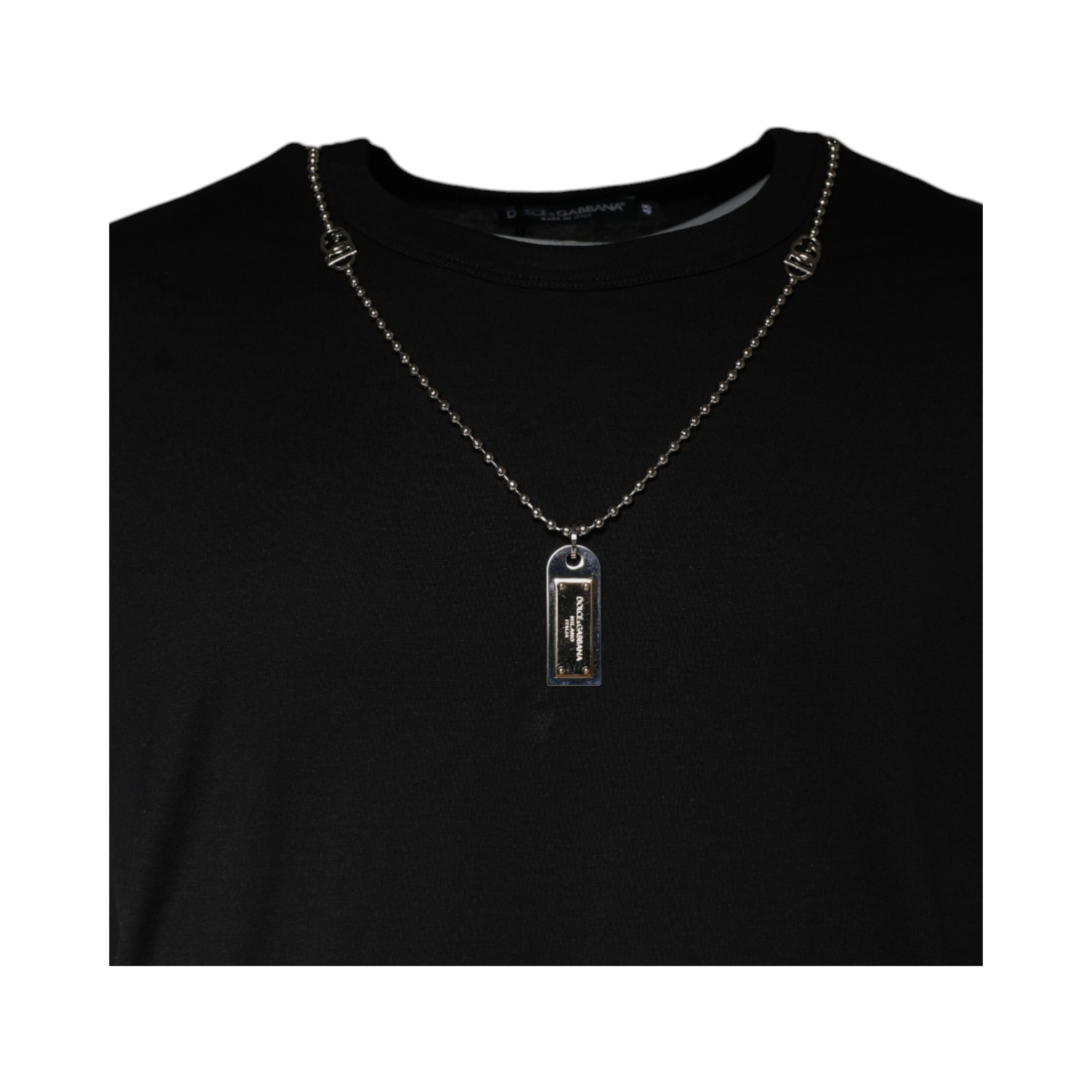 Black Cotton Necklace Embellished T-shirt