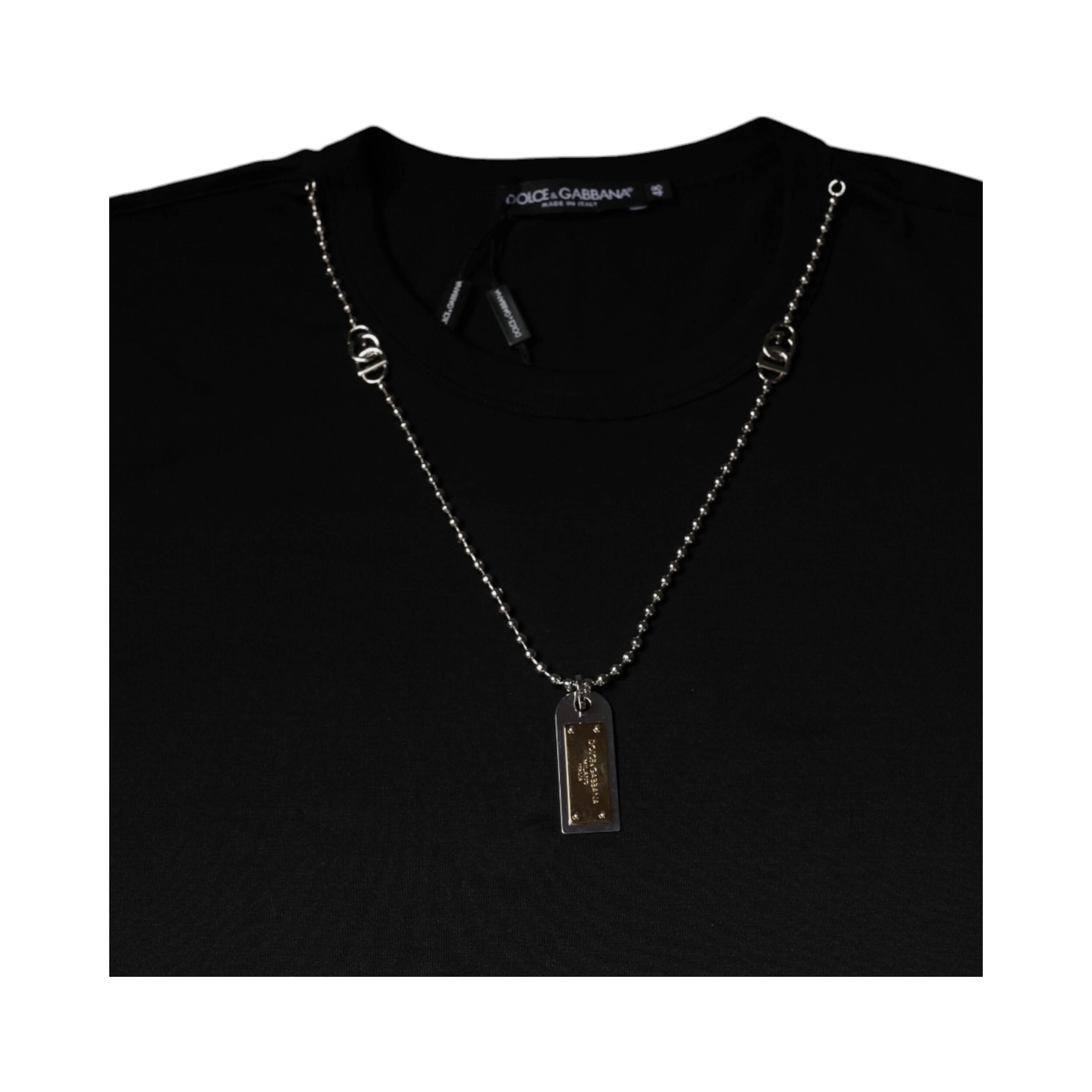 Black Cotton Necklace Embellished T-shirt